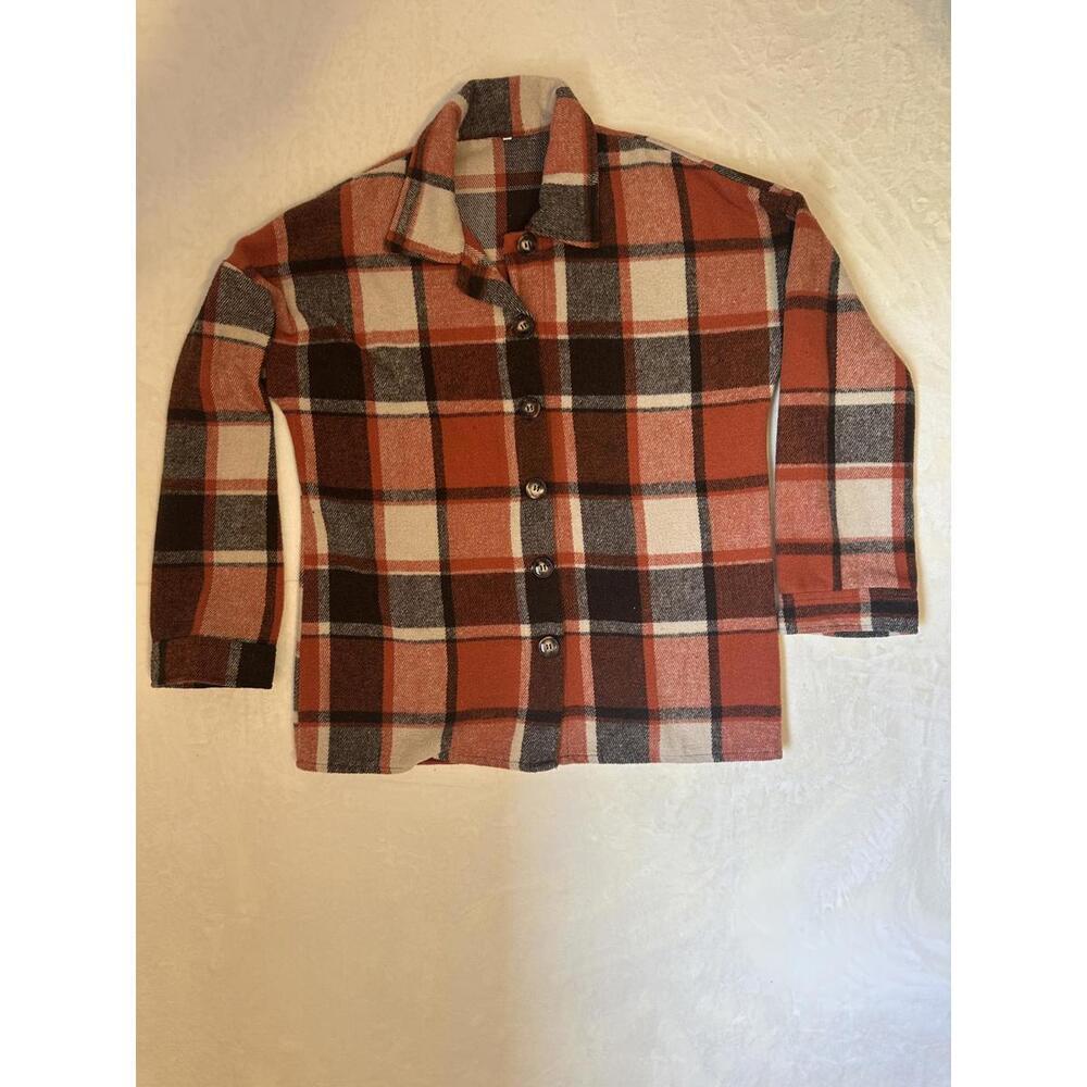 Plaid Button-Up Shacket Jacket in Rust and Cream
